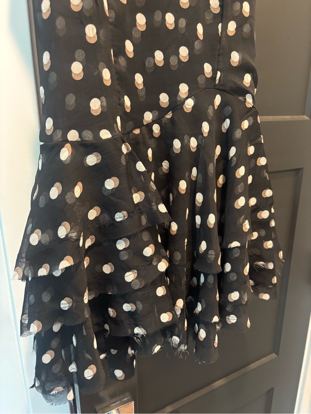 Free People Raven Printed Mini Dress XS Night Combo NWT Dot Printed Ruffle black - Picture 9 of 15